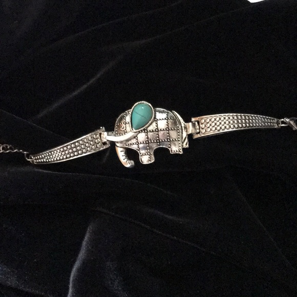 Turquoise Elephant Silver Bracelet Adjustable - Picture 2 of 4
